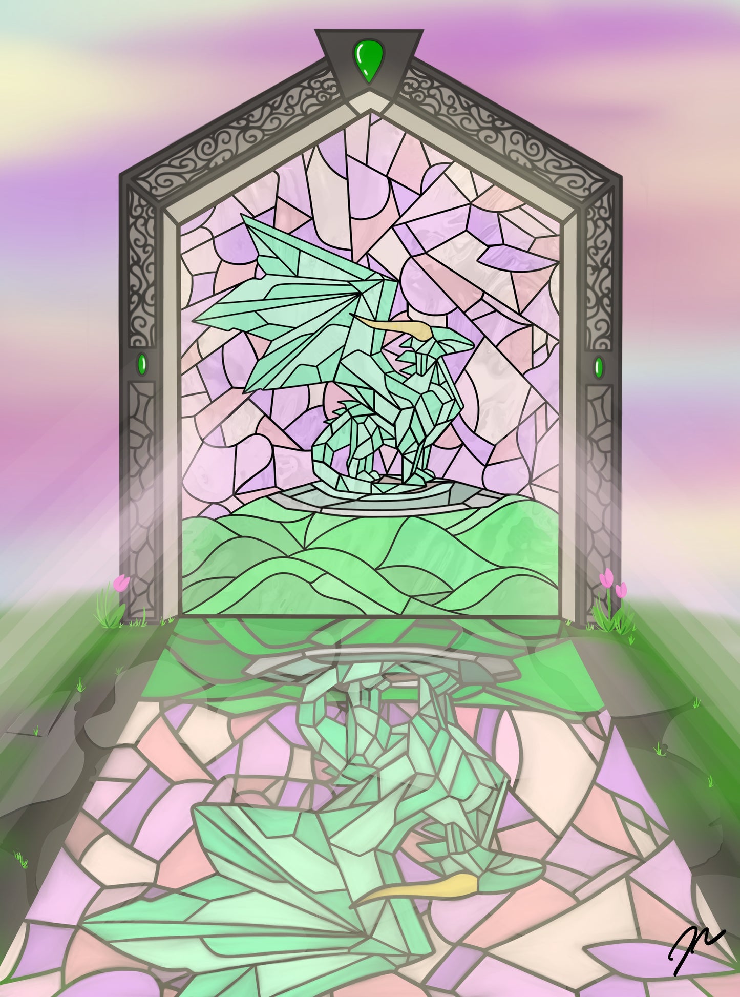 Crystal Dragon Stained Glass Print