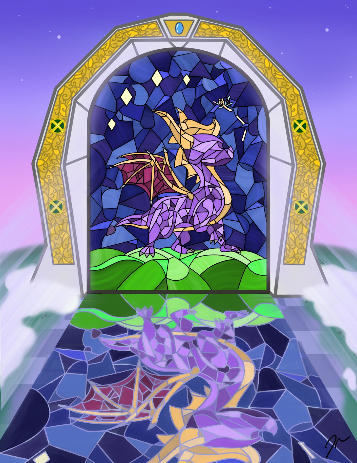 Purple Dragon Stained Glass Print