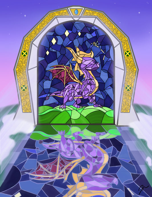 Purple Dragon Stained Glass Print